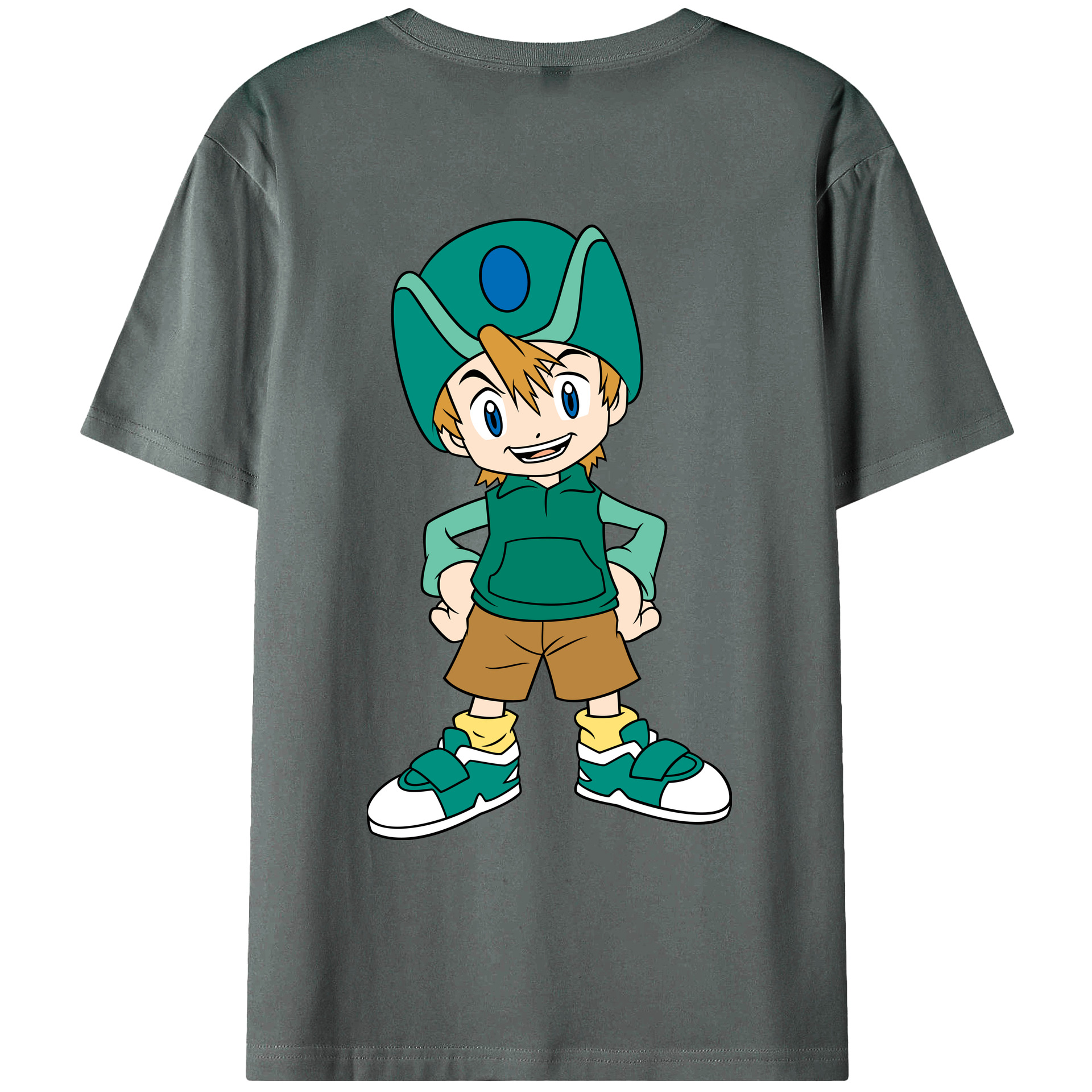 （画像用） Digimon デジタルモンスター/デジモン 綿100％ メンズ半袖Tシャツ（バックプリント） 通気性